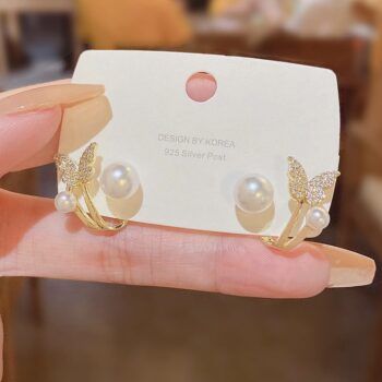 Lovely pearl butterfly cuff korean earring
