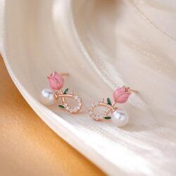 Playful Pink Rose Korean Earring