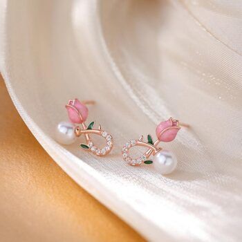 Playful Pink Rose Korean Earring