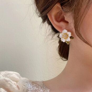 Sleek White Fla Stud Korean Earring
