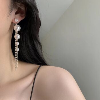 Delicate Long Pearl Drop Korean Earring