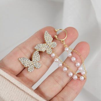 Modern Pearl Chain Butterfly Korean Earring
