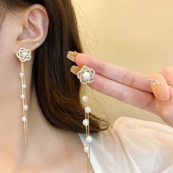 Beautiful Long Preal Drop Korean Earring