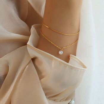 Trendy Gold Plated Double Chain Zircon Bracelets for Women
